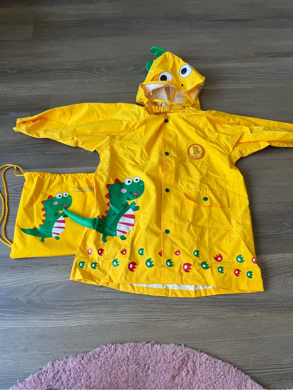New toddler yellow dinosaur rain jacket